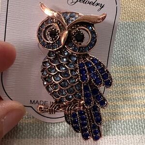 3/$18 Fashion Jewelry Owl Brooch in Light Blue and Royal Blue Lot 6008